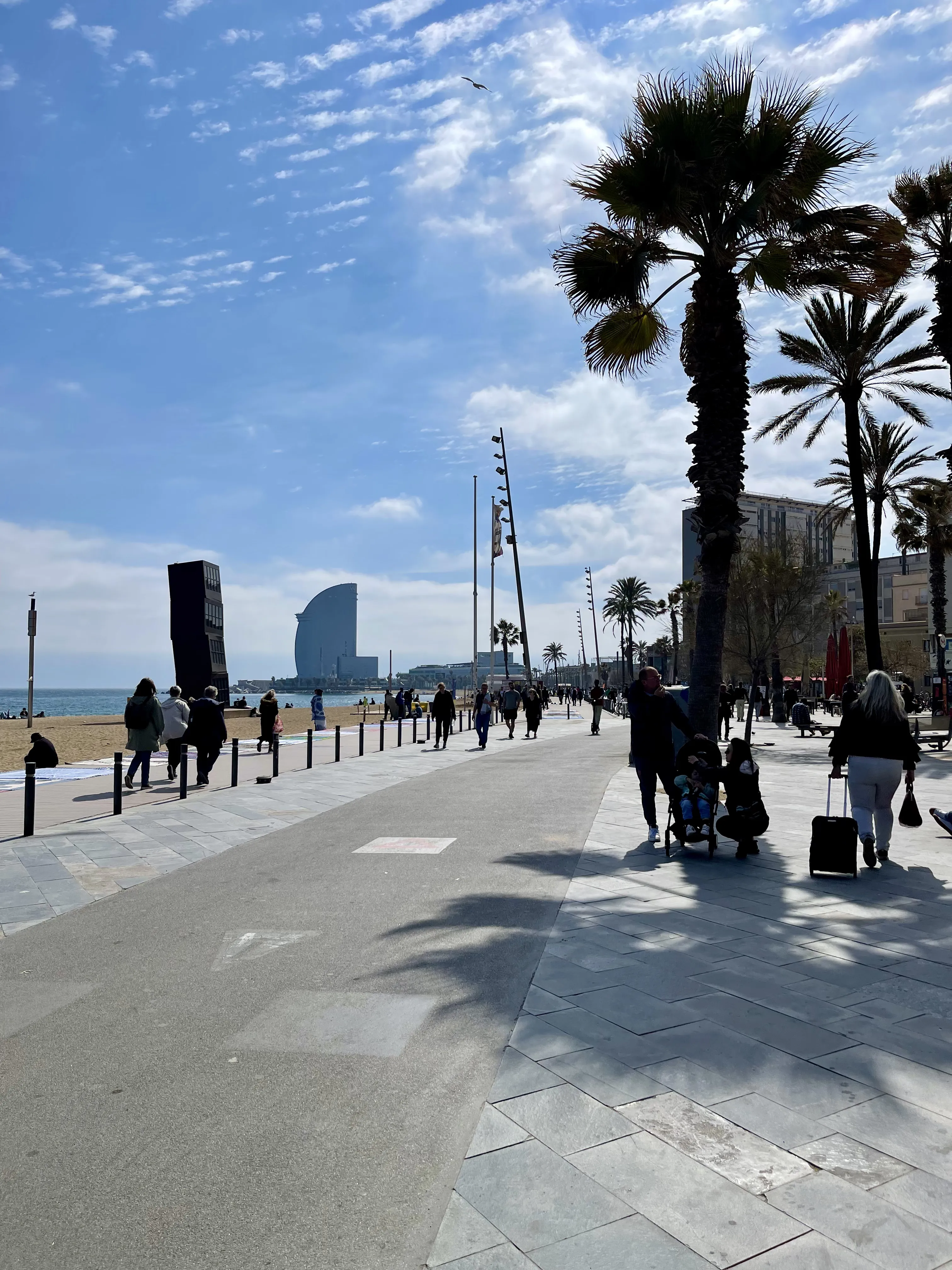 Barceloneta beach and promenade on a sunny day, Barcelona