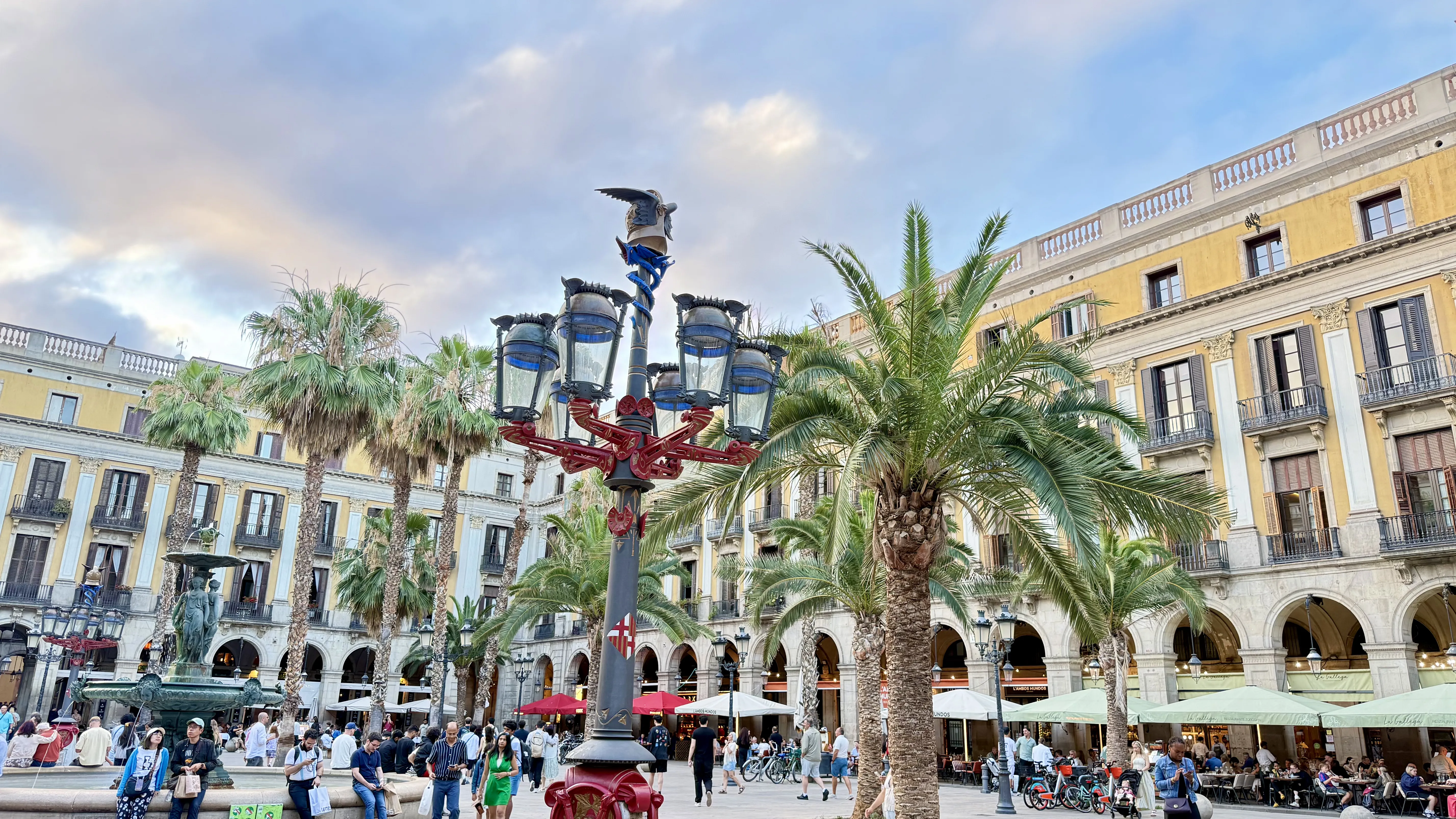 Gaudí's first commissioned streetlamps in Plaça Reial Barcelona