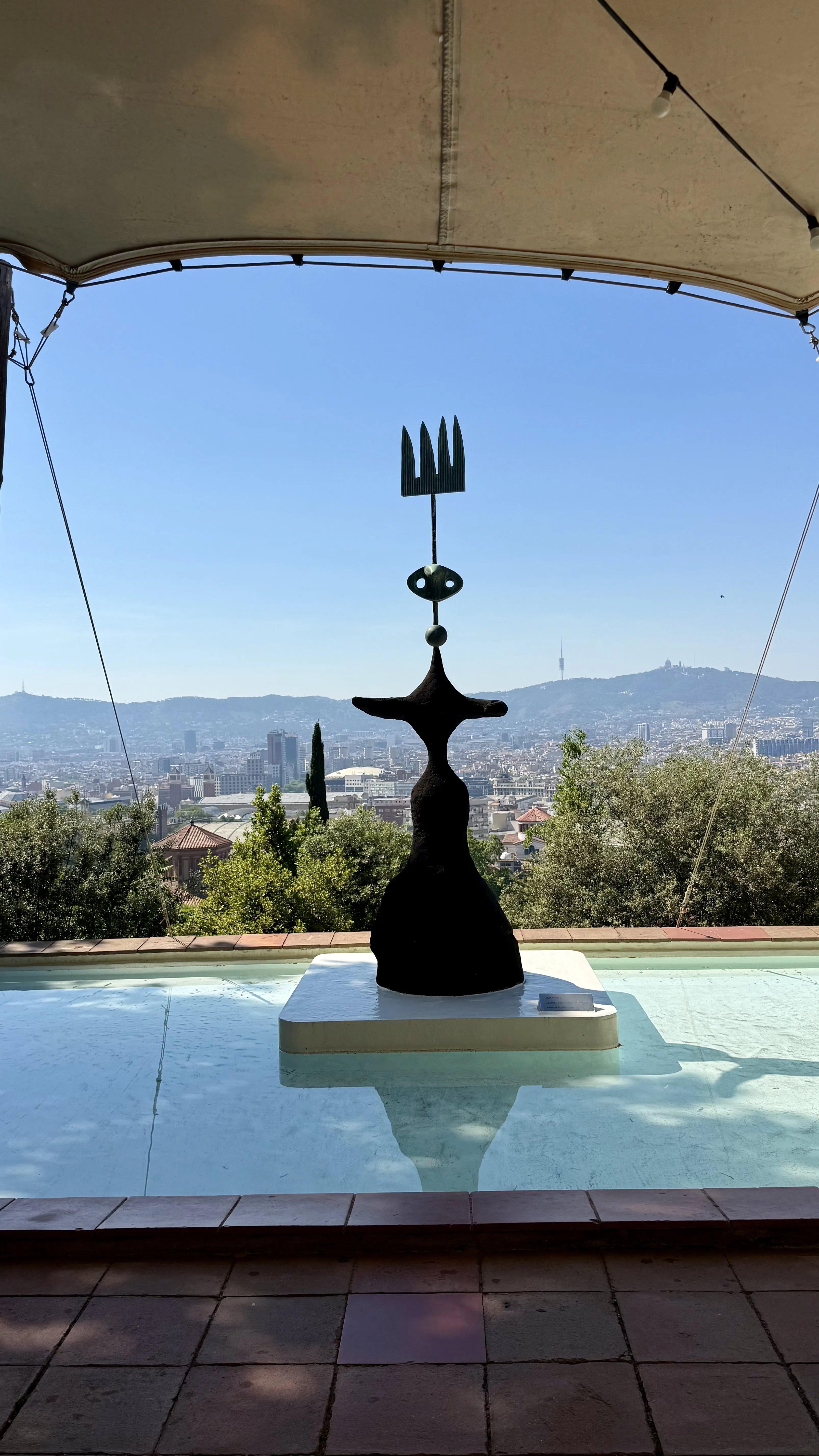 Sculpture and panoramic Montjuïc views from the terrace of the Fundació Joan Miró